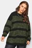 Yours Curve Green Distressed Stripe Jumper