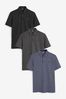Blue/Charcoal/Black Regular Fit Jersey Polo Shirts 3 Pack, Regular Fit