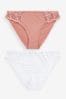 Rose Pink/White High Leg Embroidered Knickers 2 Pack