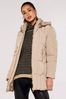 Apricot Cream Mixed Panel Hooded Puffer Jacket