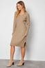 Threadbare Brown V-Neck Knitted Midi Dress, Regular