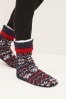Navy Blue Fairisle Pattern Slippers Socks Boots