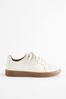 White/Tan Signature Leather Lace-Up Trainers