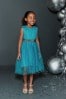 Teal Green Mesh Tie Back Party Dress (3-16yrs)