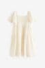 Ecru White Jersey Textured Angel Sleeve Dress (3-16yrs)