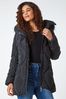 Roman Black Quilted Faux Fur Hooded Coat