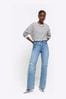River Island Blue High Rise 90s Straight Ripped Knee Jeans
