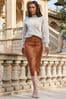 Sosandar Leather Button Front Midi Skirt
