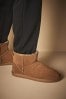 Tan Brown Luxury Faux Fur Lined Suede Slipper Boots