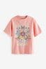 Rosa - Verziertes Oversize-T-Shirt mit Grafik (3-16yrs)