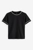 Schwarz - Kurzärmeliges T-Shirt mit Perlenbesatz