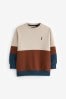Hellbraun/Marineblau - Sweatshirt mit Rundhalsausschnitt und Farbblockdesign (3-16yrs)