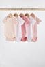 Pink/White Short Sleeve Baby Bodysuits, 5 Pack