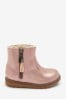 Beige Brown Warm Lined Ankle Boots, Wide Fit (G)