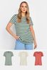 Long Tall Sally Cream/Khaki Green V-Neck T-Shirts 3 Pack