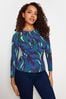 M&Co Blue & Green Abstract Print Twist Top