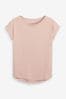 Pink Light Round Neck Cap Sleeve T-Shirt, Petite
