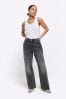 River Island Black Petite High Rise Relaxed Straight Jeans, Petite