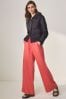 Coral Pink Premium 100% Linen Wide Leg Trousers, Petite