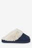 Navy Suede Faux Fur Lined Mule Slippers