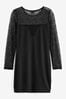 Black Black Long Sleeve Lace Insert Mini Dress