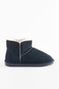 Navy Blue Faux Fur Lined Suede Slipper Boots