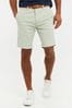 Threadbare Green Cotton Stretch Turn-Up Chino Shorts with Woven Belt