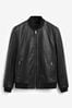 Black Signature Leather Bomber Jacket