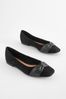 Black Forever Comfort® Leather Square Toe Bow Ballerinas