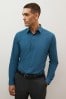Teal Blue Slim Fit Single Cuff Easy Care Single Cuff Eggshell Shirt, Slim Fit Single Cuff