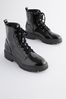 Black Textured Patent Extra Wide Fit Forever Comfort® Lace-Up Boots, Extra Wide Fit