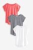White/Stripe/Coral Pink Cap Sleeve T-Shirts 3 Pack