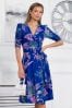 Jolie Moi Blue Elodea Mesh Ruched Sleeve Wrap Dress