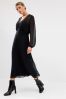 Black Long Sleeve Sheer Layer Midi Dress, Regular