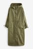 Khaki Green Longline Shower Resistant Raincoat