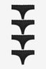 Black Thong Cotton and Lace Knickers 4 Pack
