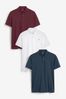 Navy/White/Burgundy Jersey buttons Polo Shirts 3 Pack