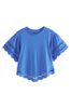Blue Short Sleeve Broderie Trim T-Shirt