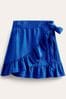 Boden Blue Linen Flippy Wrap Skirt