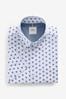 White/Blue Hummingbird Easy Iron Button Down Oxford Shirt, Regular Fit Short Sleeve