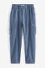 Blue Smart Linen Blend Cargo Taper Trousers, Petite