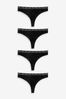 Black Thong Cotton Rich Logo Knickers 4 Pack, Thong