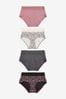 Schwarz/Grau/Creme/Rosa/Bedruckt - Cotton and Lace Knickers 4 Pack, Midi