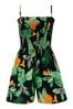Pour Moi Black & Green Tropical Strapless Shirred Bodice Playsuit