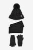 Black Knitted Multi Hat, Gloves and Scarf 3 Piece Set (3-16yrs)