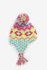 Aqua/Pink Bright Fairisle Knit Trapper Hat (3mths-13yrs)