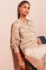 Neutral Brown Space Dye Button Neck Jumper