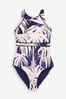 Navy Palm Print High Neck Tummy Control Shaping Swimsuit