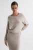 Reiss Neutral Leila Petite Wool Blend Ruched Sleeve Midi Dress
