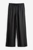 Black Tie Waist Wide Leg Trousers Bandierine-print with Linen, Regular